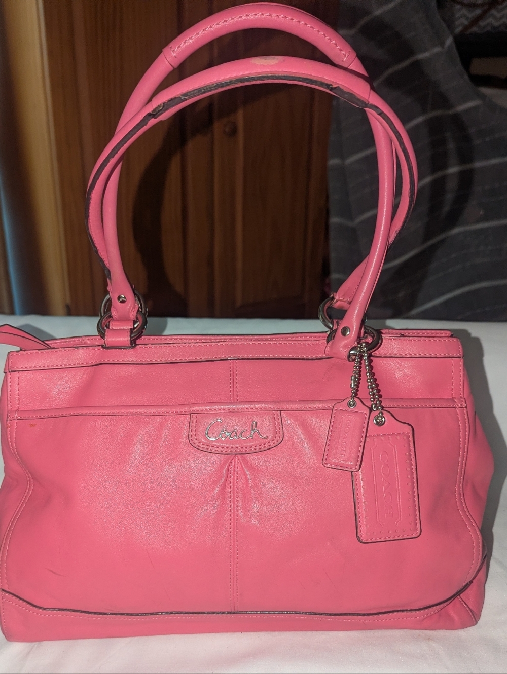 Coach Pink Leather Satchel with Double Top Handles. F 19728